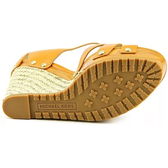 Michael Kors Tan Jet Set Leather Wedge Sandals - Picture 7 of 8